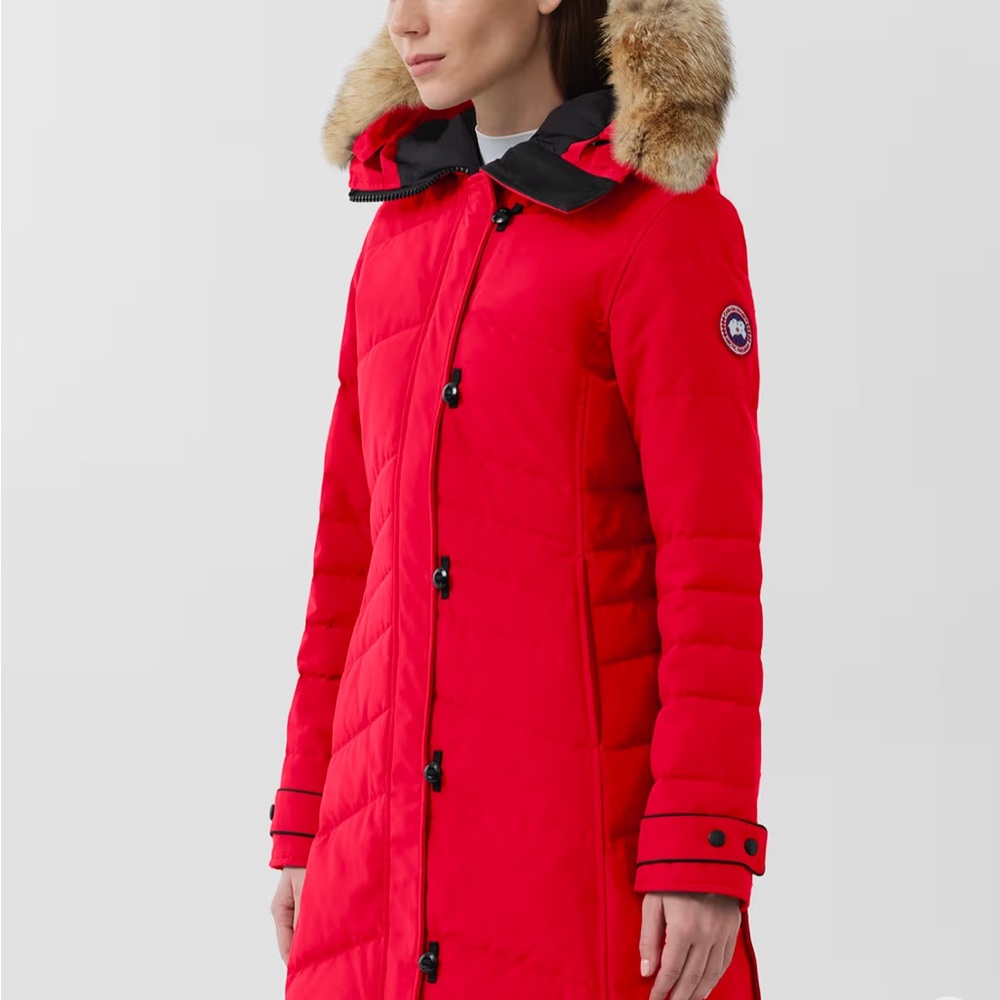 Canada Goose Women's Vibrant Red Puffer Coat with Fur Hood - Picture 2 of 16